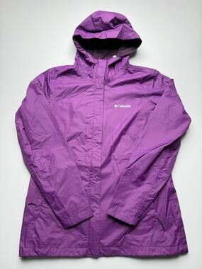 Columbia Jacket Womens Medium Purple Omni-Tech Hooded Rain Coat Waterproof